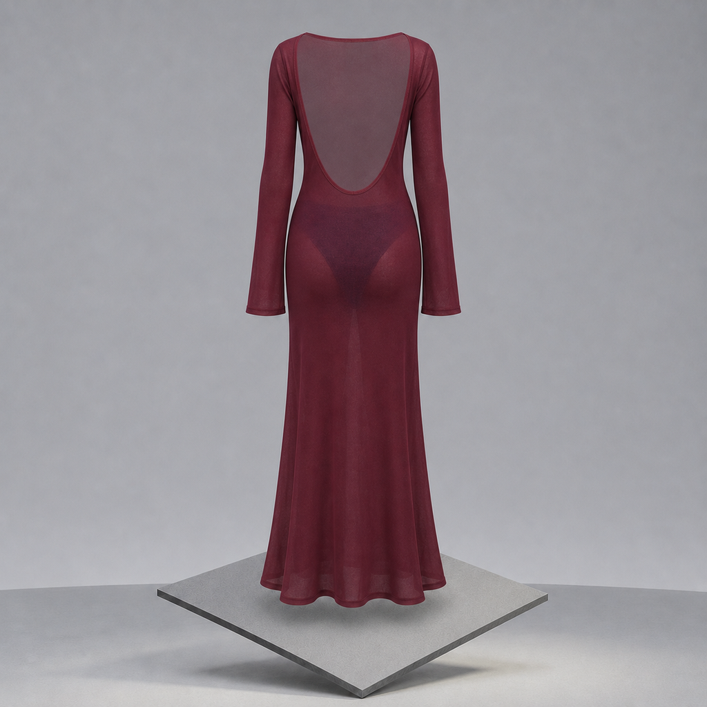 Backless Long Sleeve Maxi Cover-Up