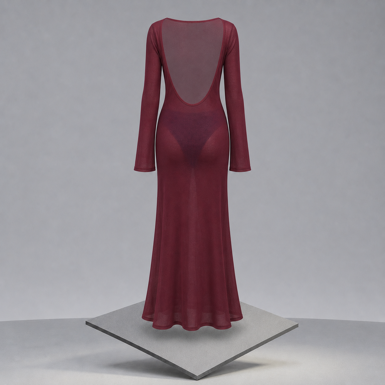 Backless Long Sleeve Maxi Cover-Up