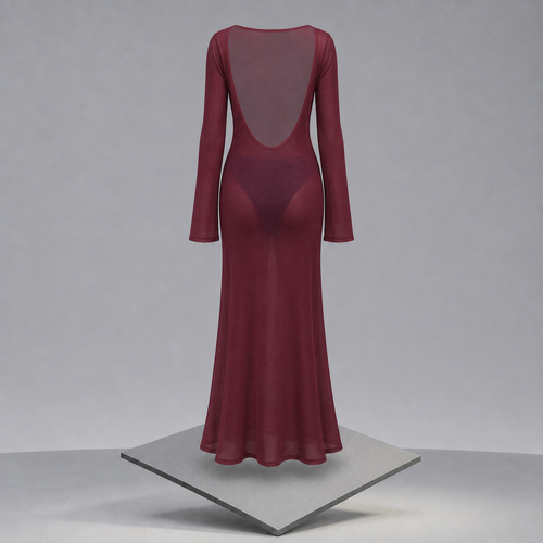 Backless Long Sleeve Maxi Cover-Up