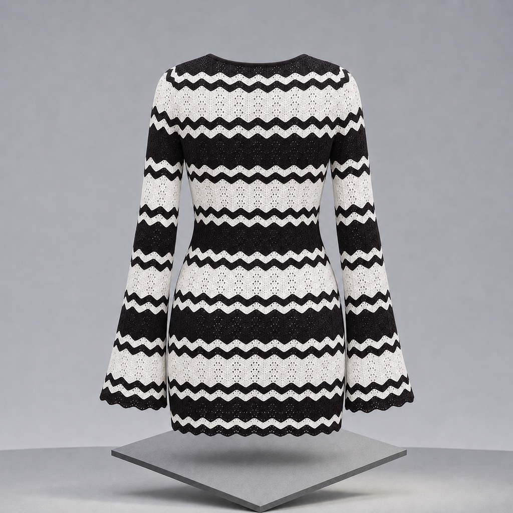 Wavy Striped Tied Front Long Sleeve Cover-Up Dress