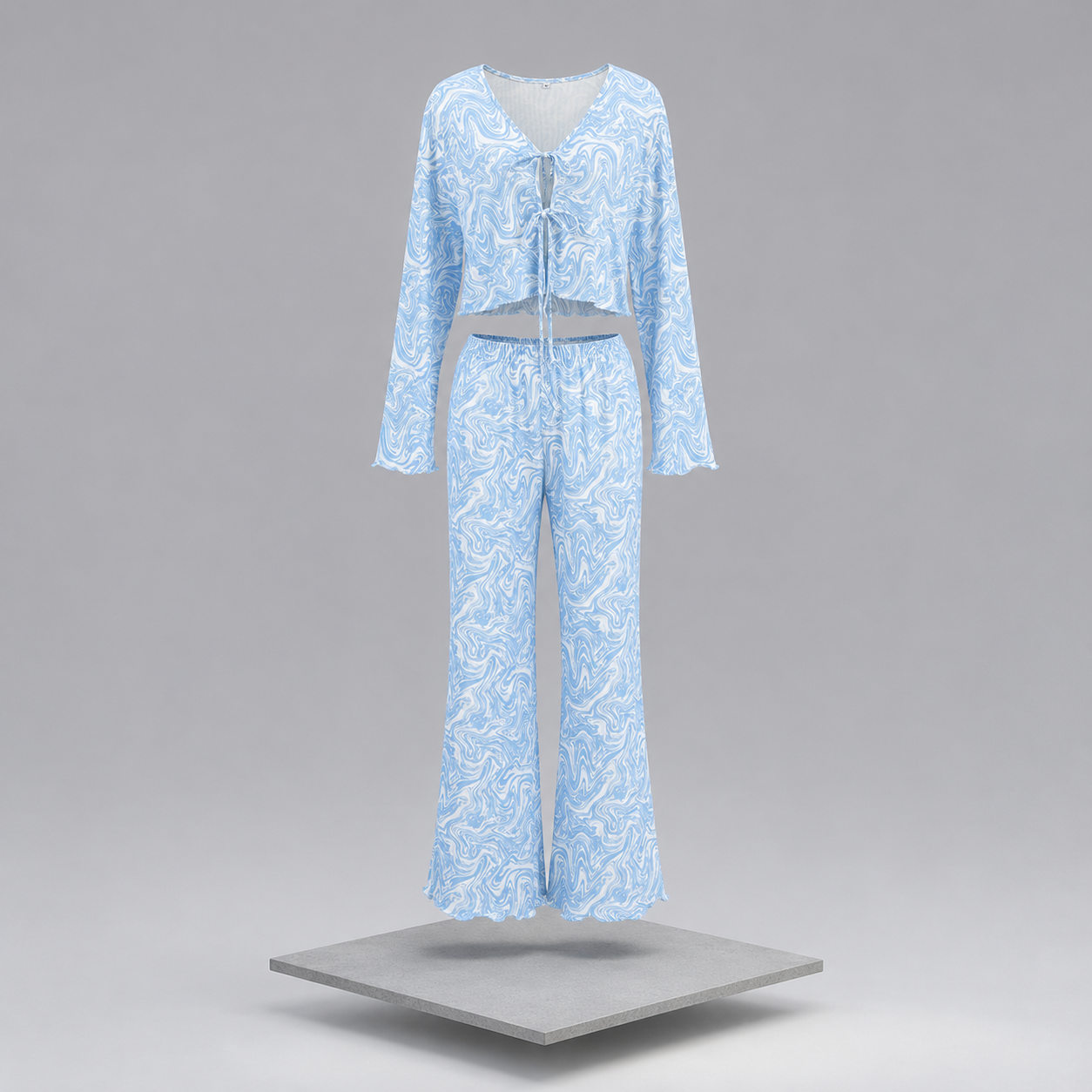 Tie-Front Long-Sleeve Top and Pants Lounge Set
