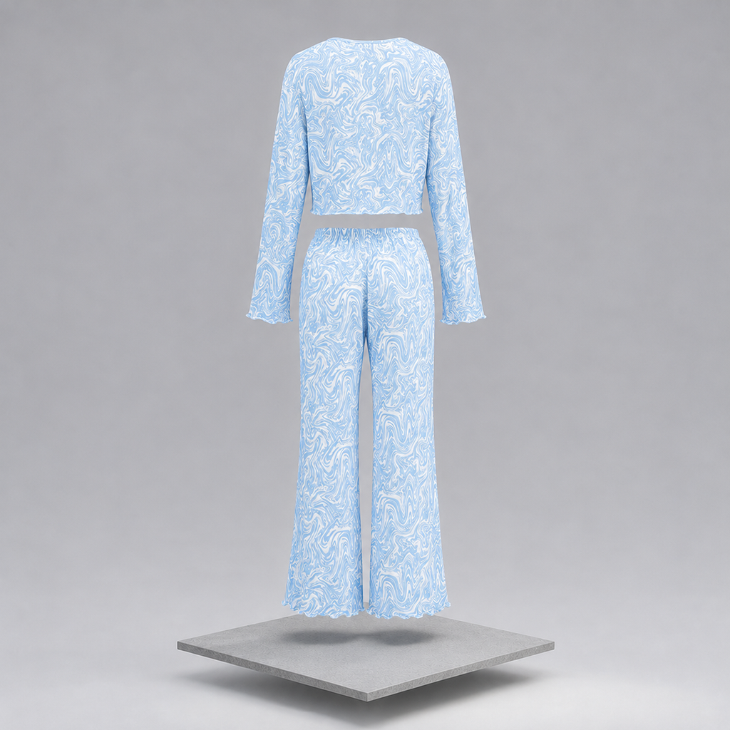 Tie-Front Long-Sleeve Top and Pants Lounge Set