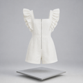 Romper with Ruffle Cap Sleeves and Zip Front