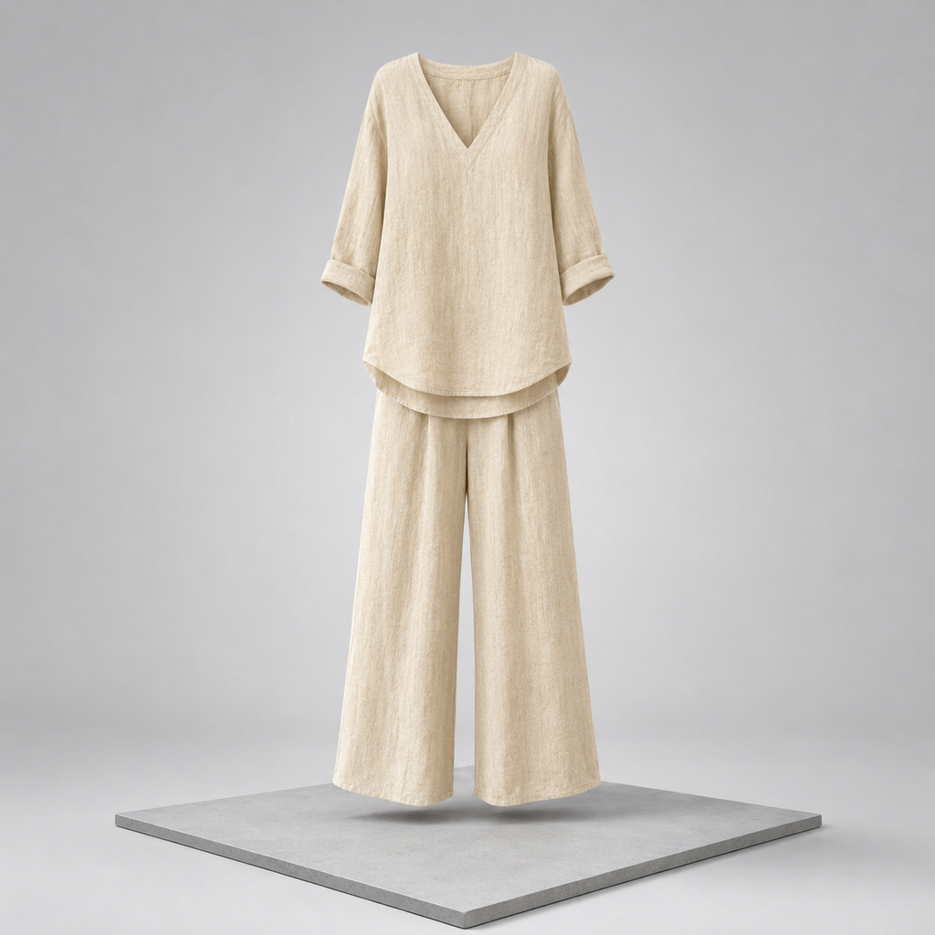 V-Neck Top & Wide-Leg Pants Set