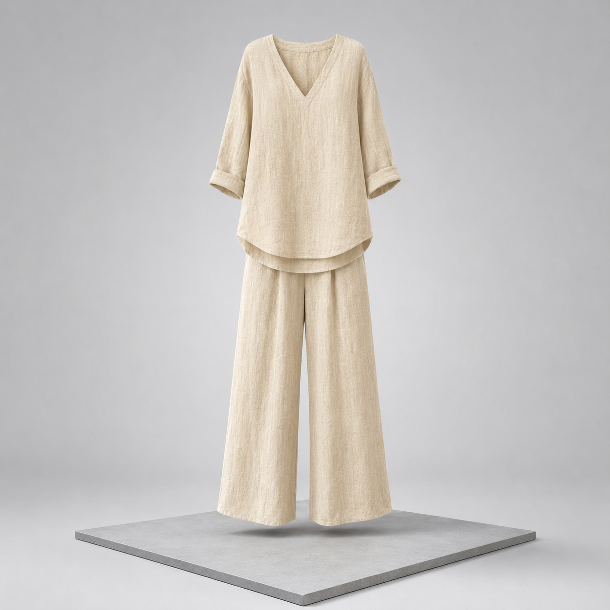 V-Neck Top & Wide-Leg Pants Set