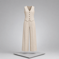 V-Neck Button Down Vest & Wide Leg Pants Set
