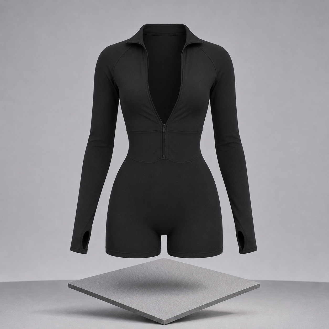 Zip-Front Long Sleeve Romper