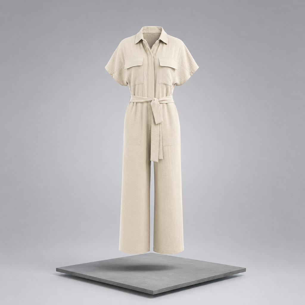 Chest Pocket Short Sleeve Wide Leg Jumpsuit