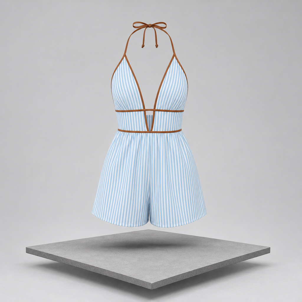 Striped Halter Neck Romper