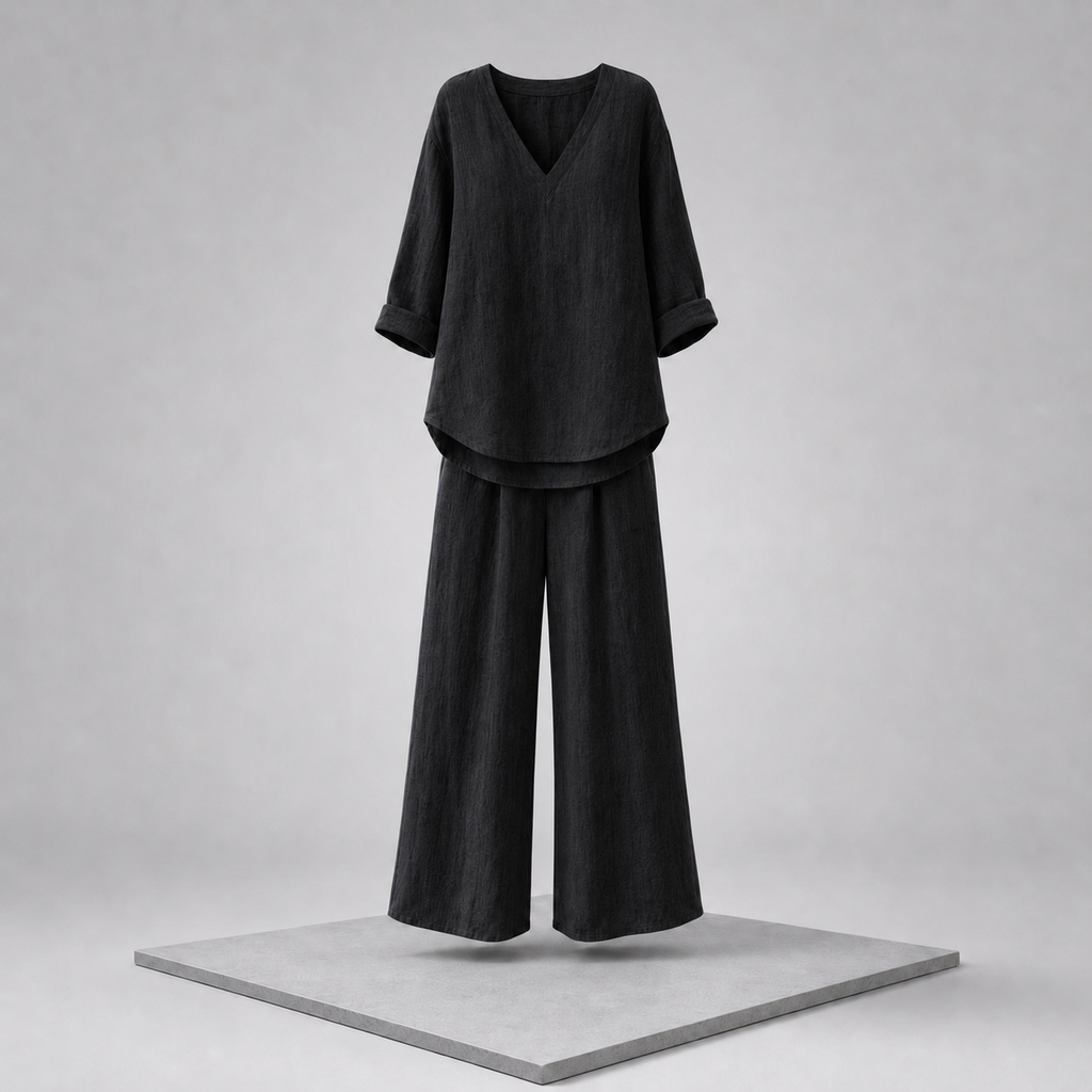 V-Neck Top & Wide-Leg Pants Set