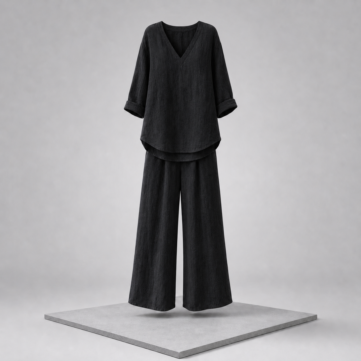 V-Neck Top & Wide-Leg Pants Set