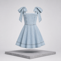 Bow-Shoulder Square Neck Denim Mini Dress