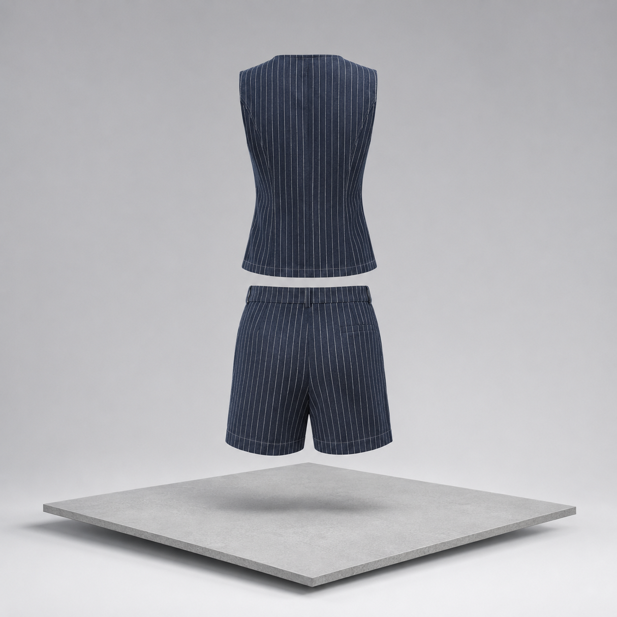 Round Neck Striped Top & Shorts Denim Set