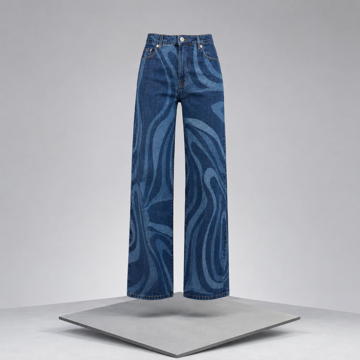 Water Ripples Print Wide Leg Jeans