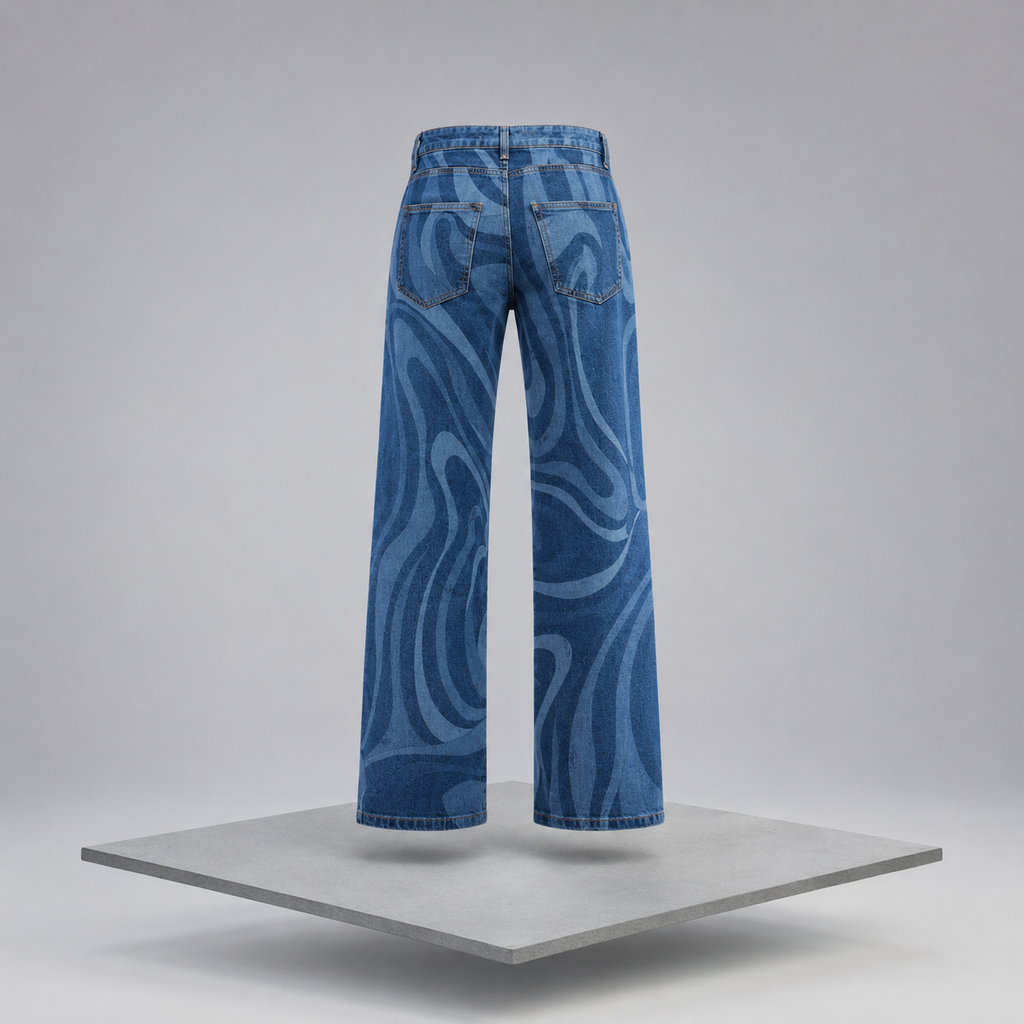 Water Ripples Print Wide Leg Jeans