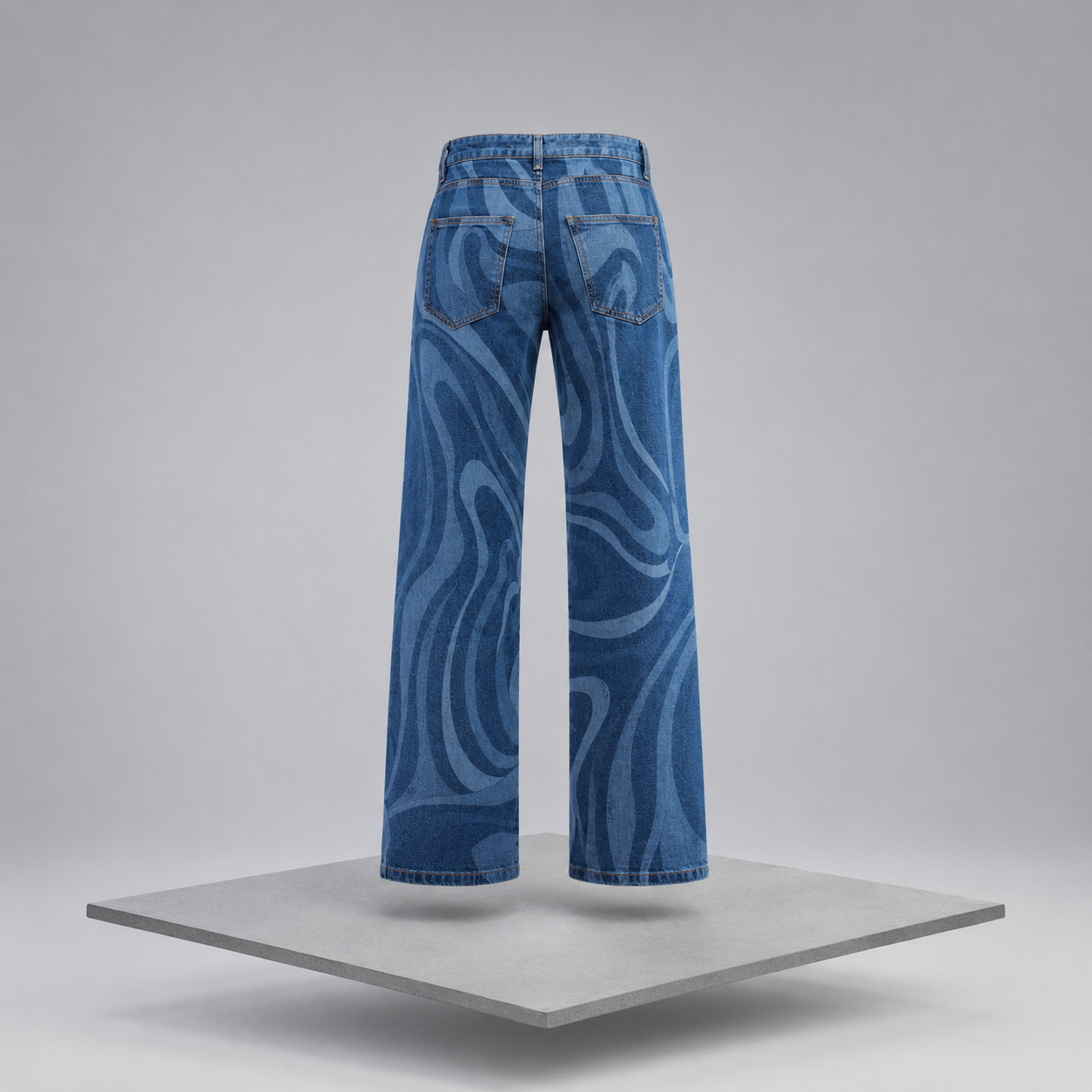 Water Ripples Print Wide Leg Jeans