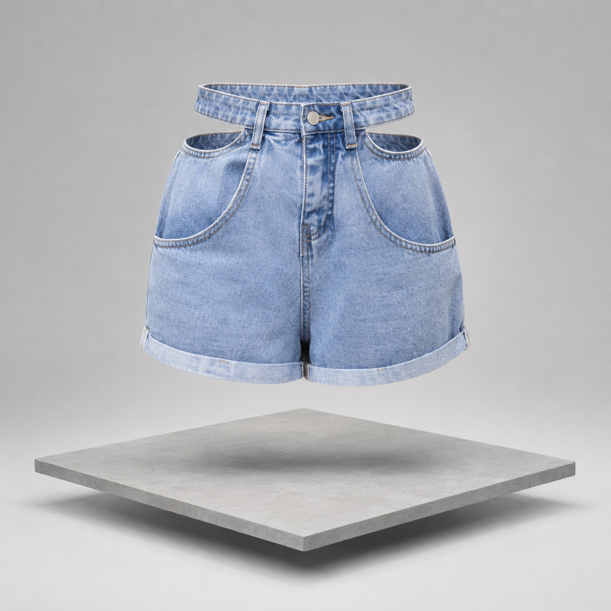 High Waist Cutout Denim Shorts
