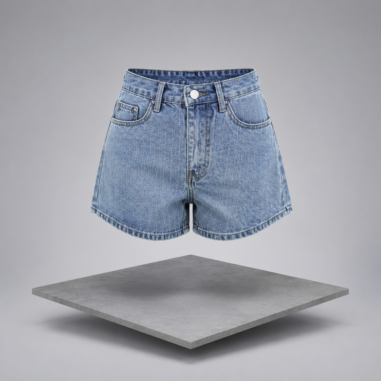 High-Waisted Washed Denim Shorts