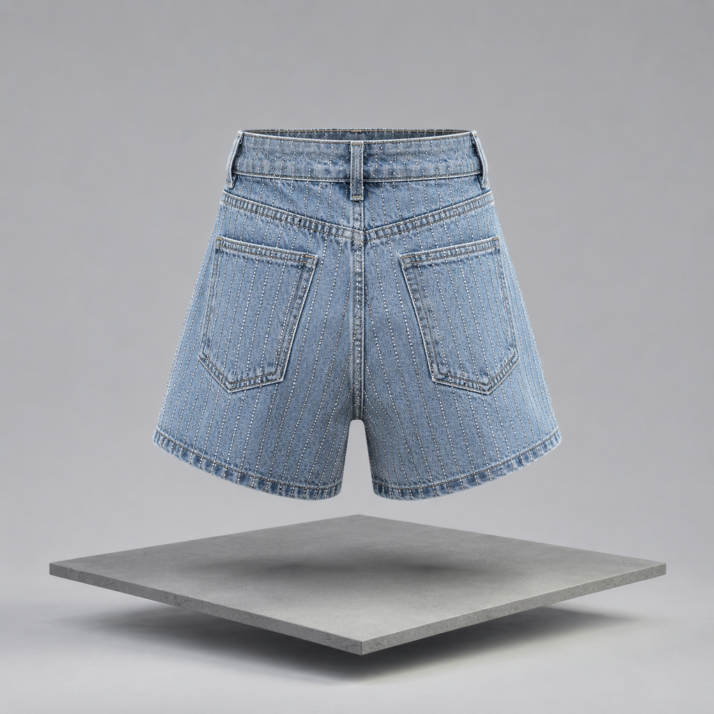 High-Waisted Washed Denim Shorts