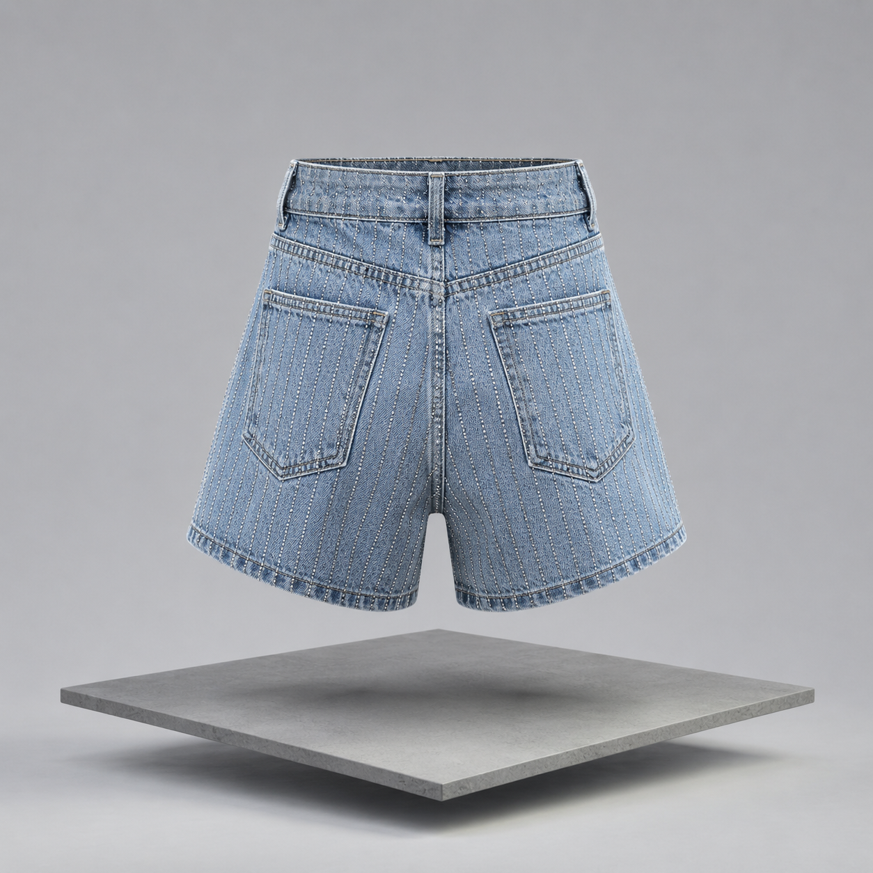 High-Waisted Washed Denim Shorts