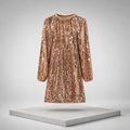 Backless Sequin Mock Neck Long Sleeve Mini Dress
