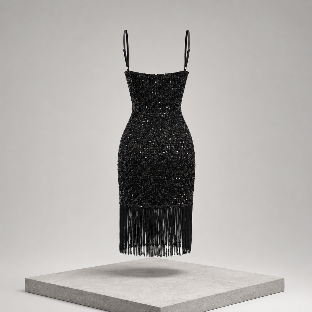 Spaghetti Strap Fringe Trim Dress