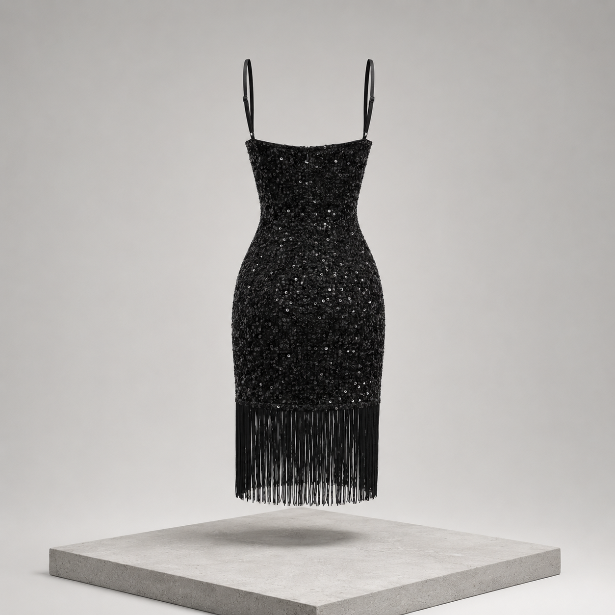 Spaghetti Strap Fringe Trim Dress