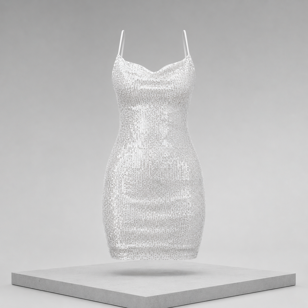 Sequin Spaghetti Strap Mini Wrap Dress