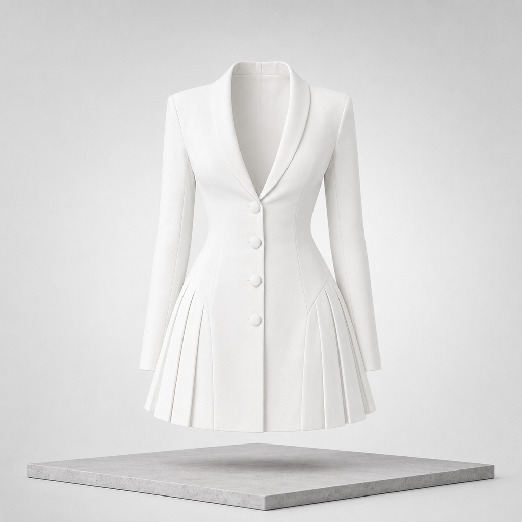 Button Down Blazer Pleated Mini Dress