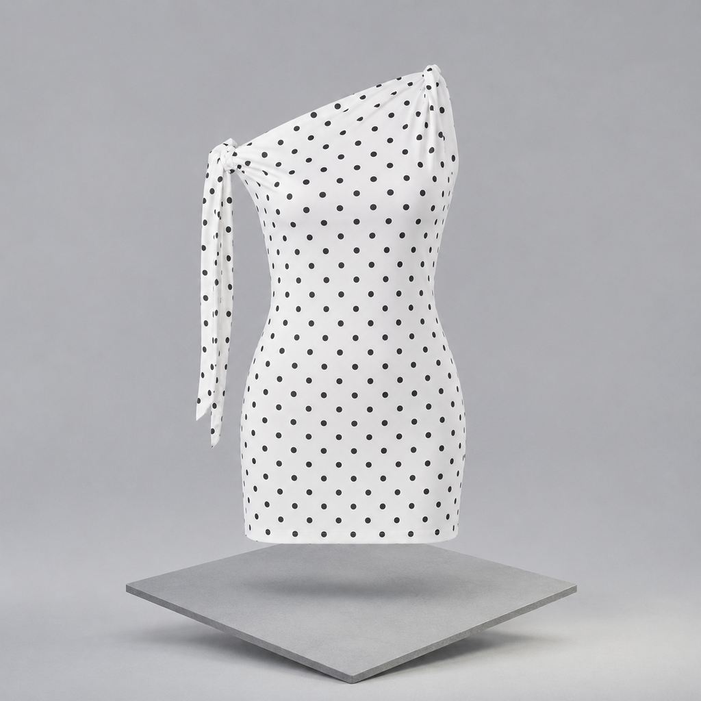Polka Dot Sleeveless Mini Dress with Bow Accents
