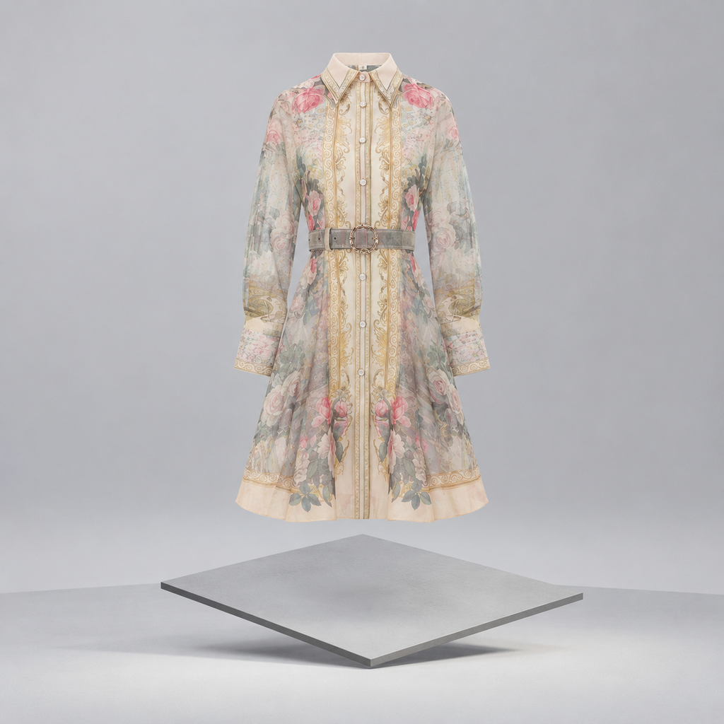 Floral Print Belted Shirt Dress