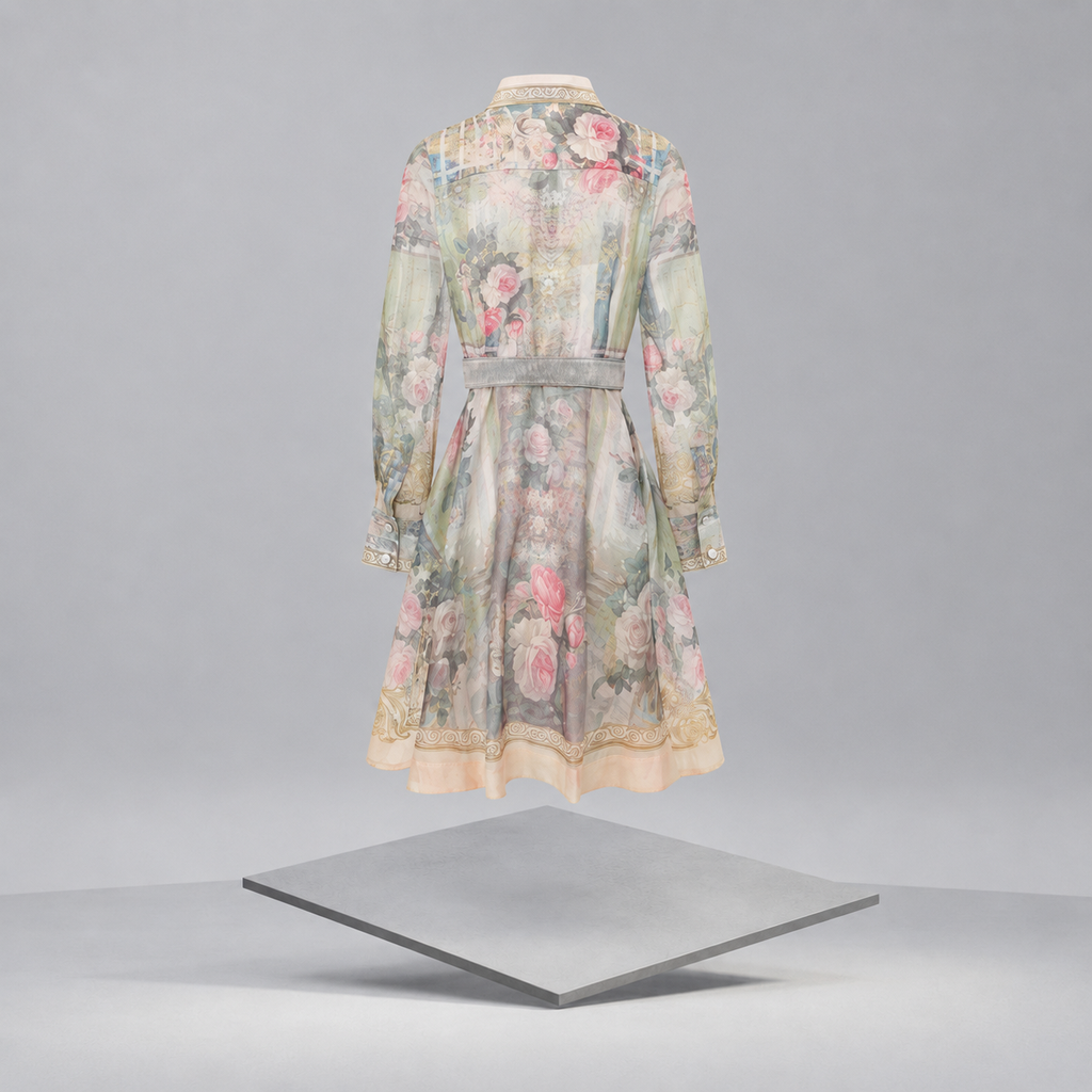 Floral Print Belted Shirt Dress