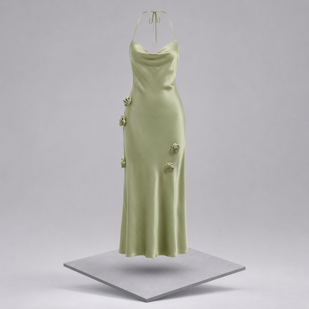 Halter Neck Slit Back Maxi Dress