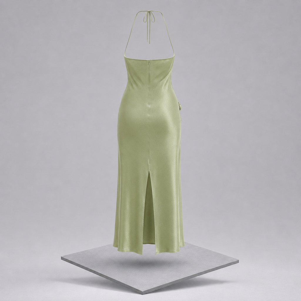 Halter Neck Slit Back Maxi Dress