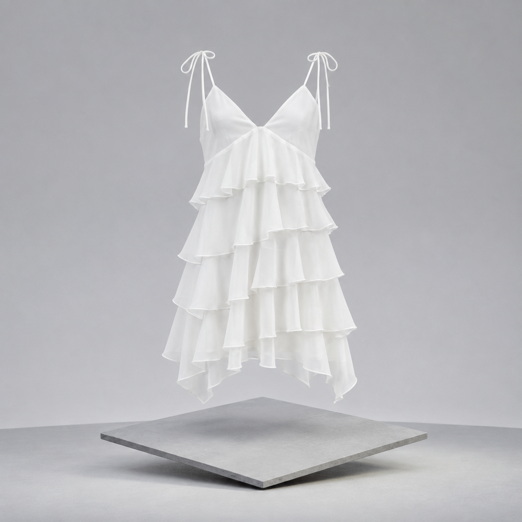 Ruffled Layered Tie Shoulder Dress