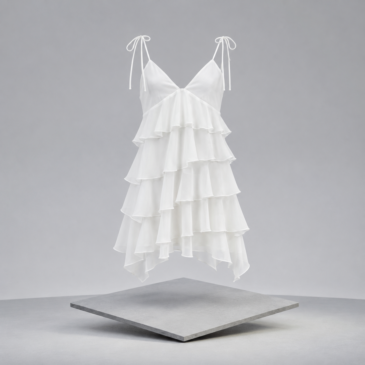 Ruffled Layered Tie Shoulder Dress