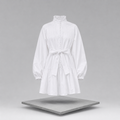 Button-Up Balloon Sleeve Mini Dress