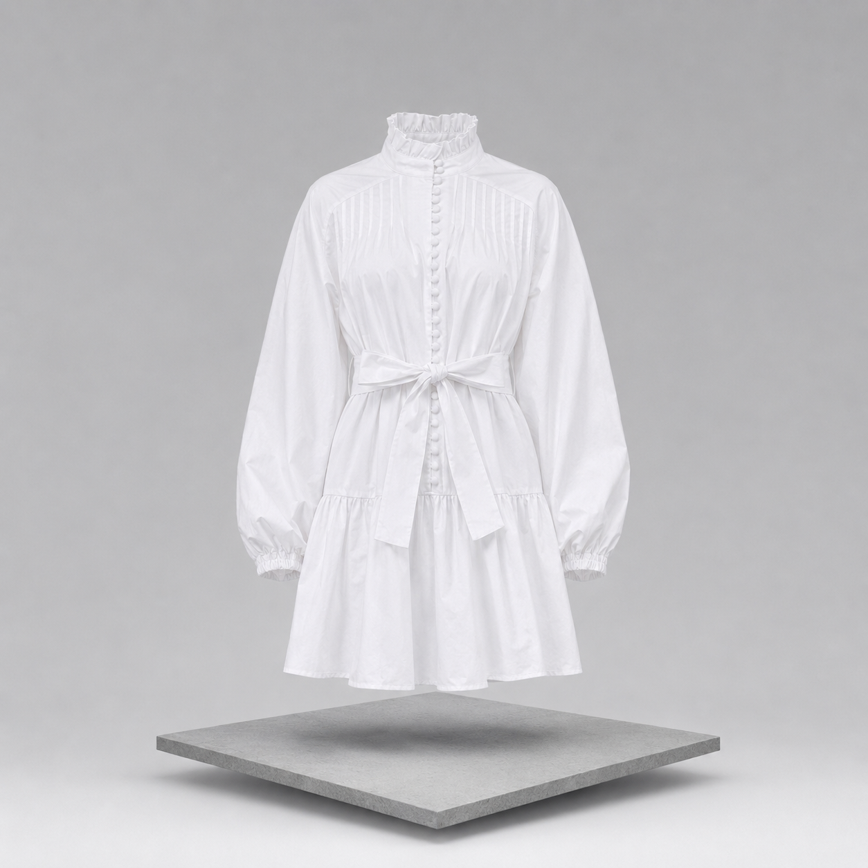 Button-Up Balloon Sleeve Mini Dress