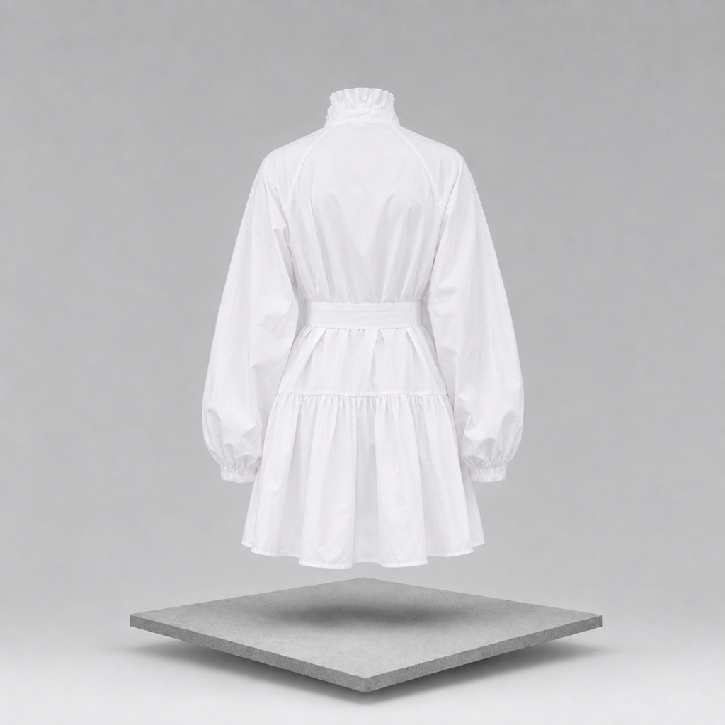 Button-Up Balloon Sleeve Mini Dress