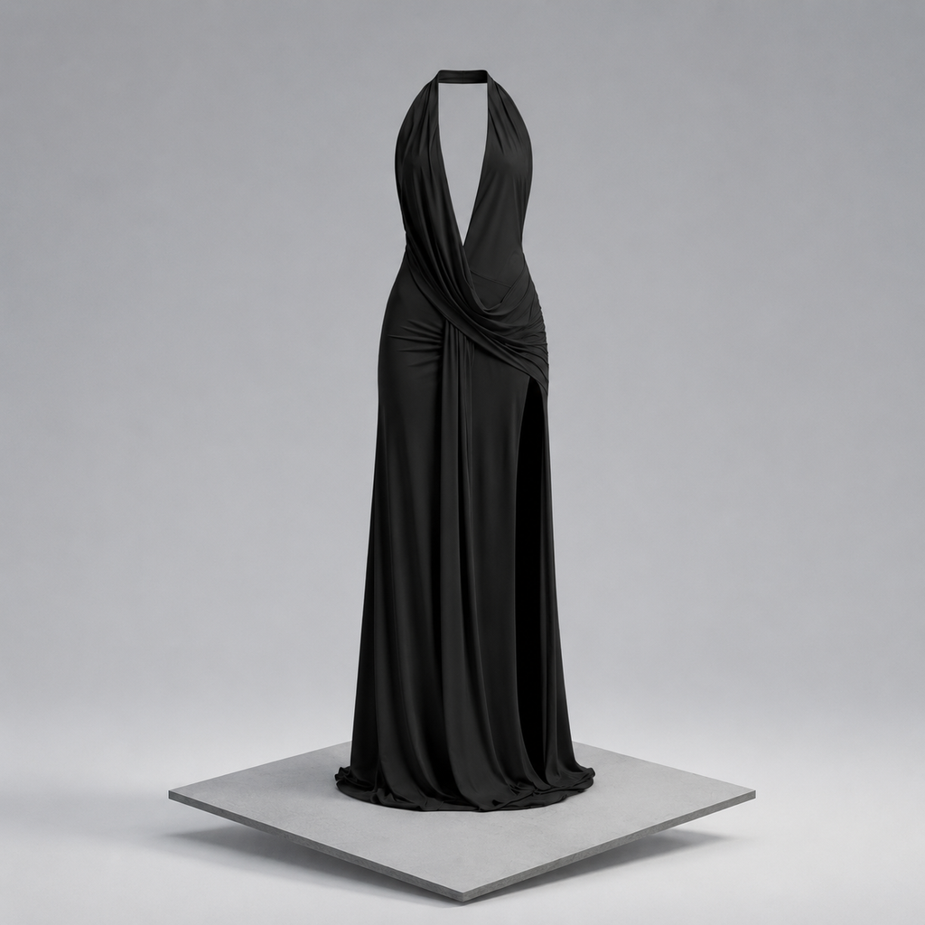 Split Backless Halter Neck Maxi Dress