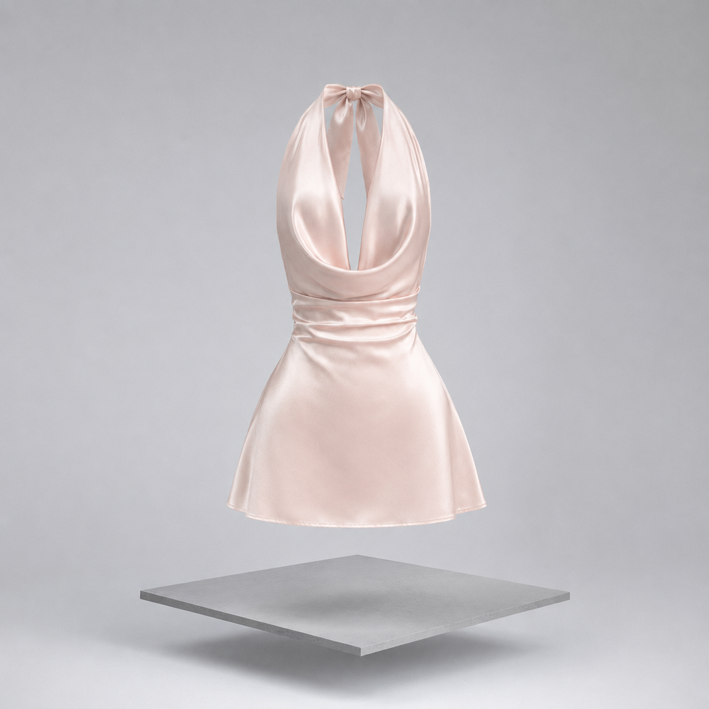 Satin Backless Halter Neck Dress