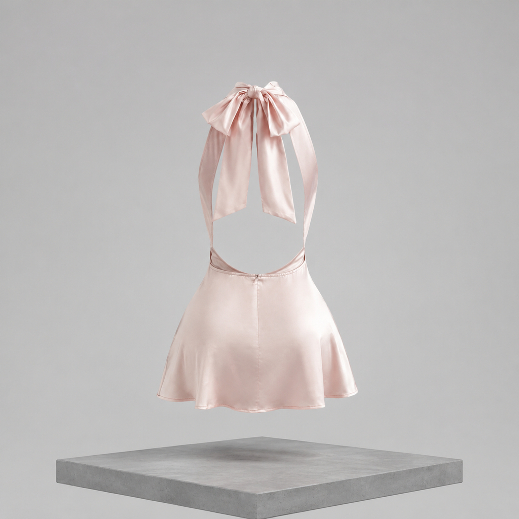 Satin Backless Halter Neck Dress