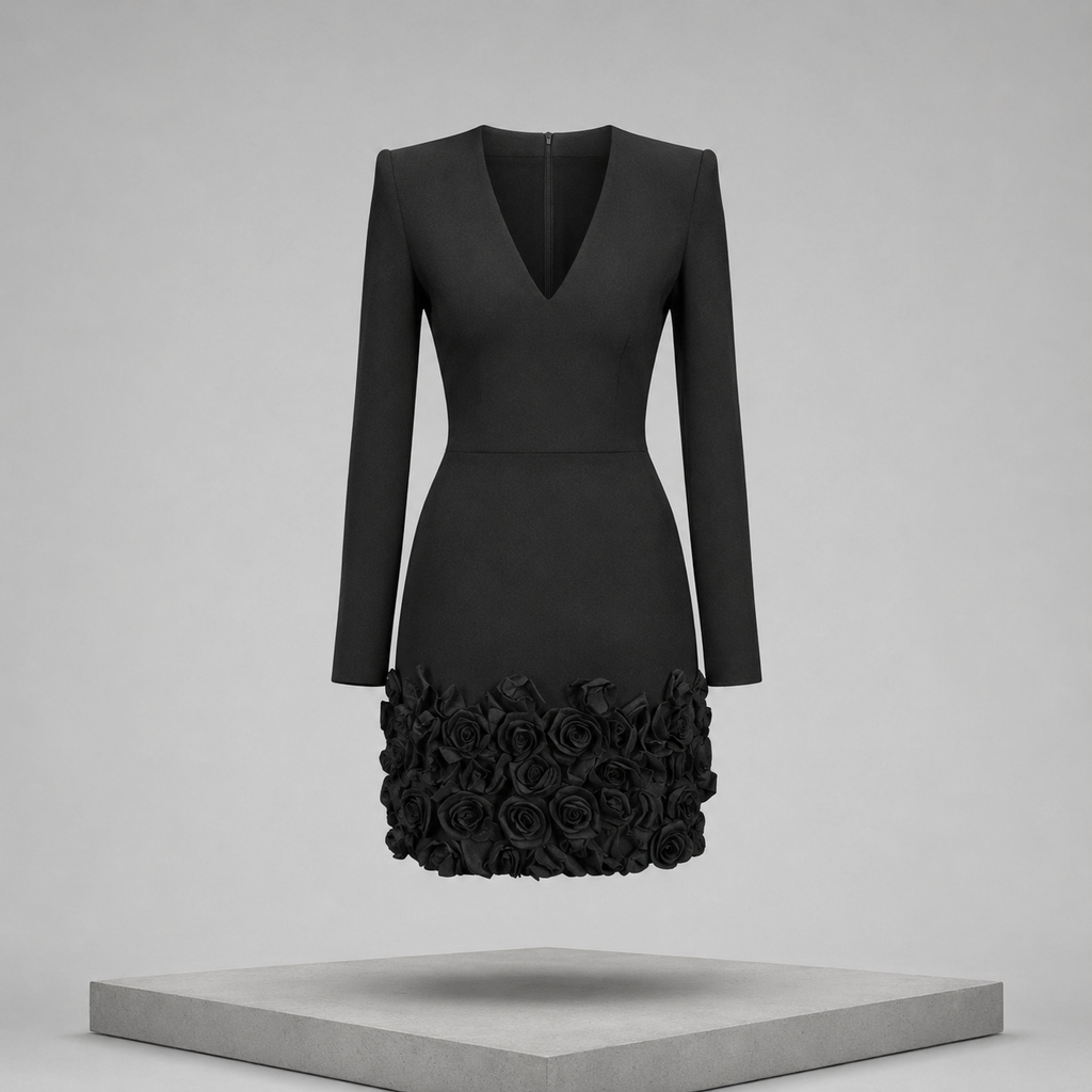 V-Neck Dress with Rose Embellishment