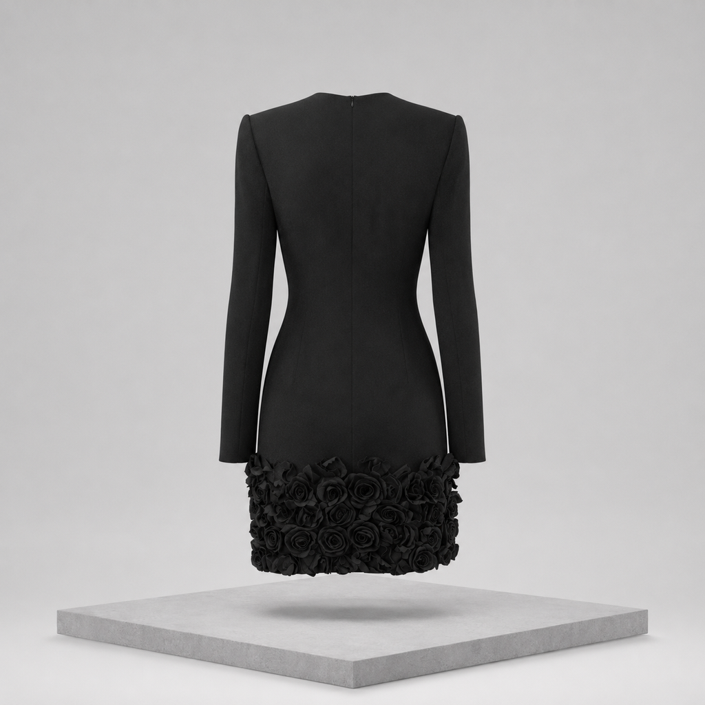 V-Neck Dress with Rose Embellishment