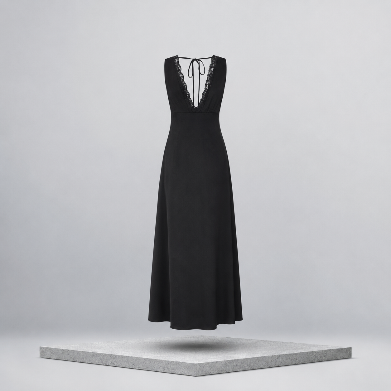 Lace Trim V-Neck Sleeveless Maxi Dress