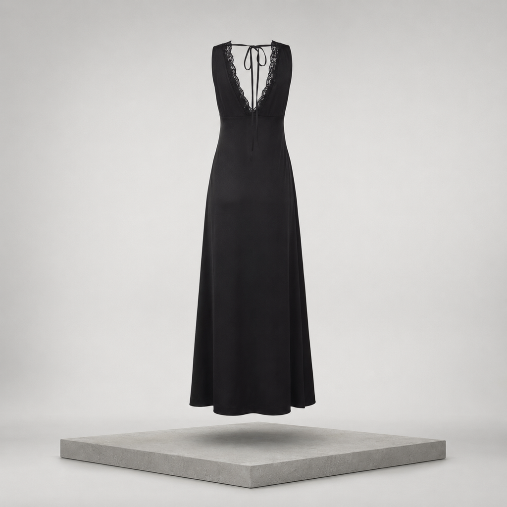 Lace Trim V-Neck Sleeveless Maxi Dress