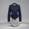 Tie Waist Long Sleeve Denim Jacket