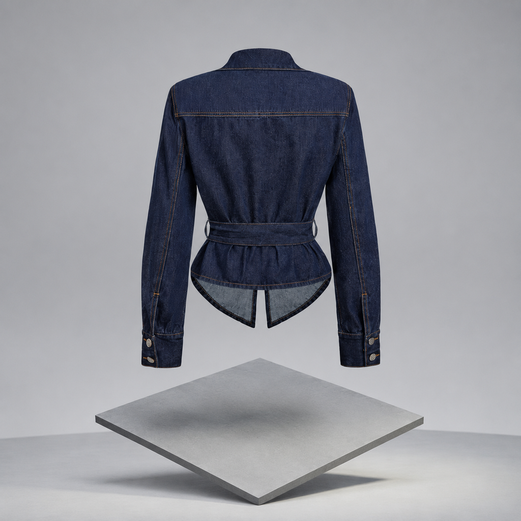 Tie Waist Long Sleeve Denim Jacket