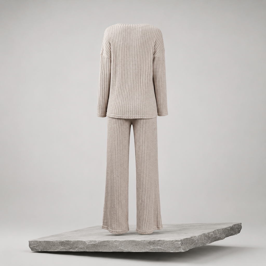 Ribbed V-Neck Top & Pants Lounge Set