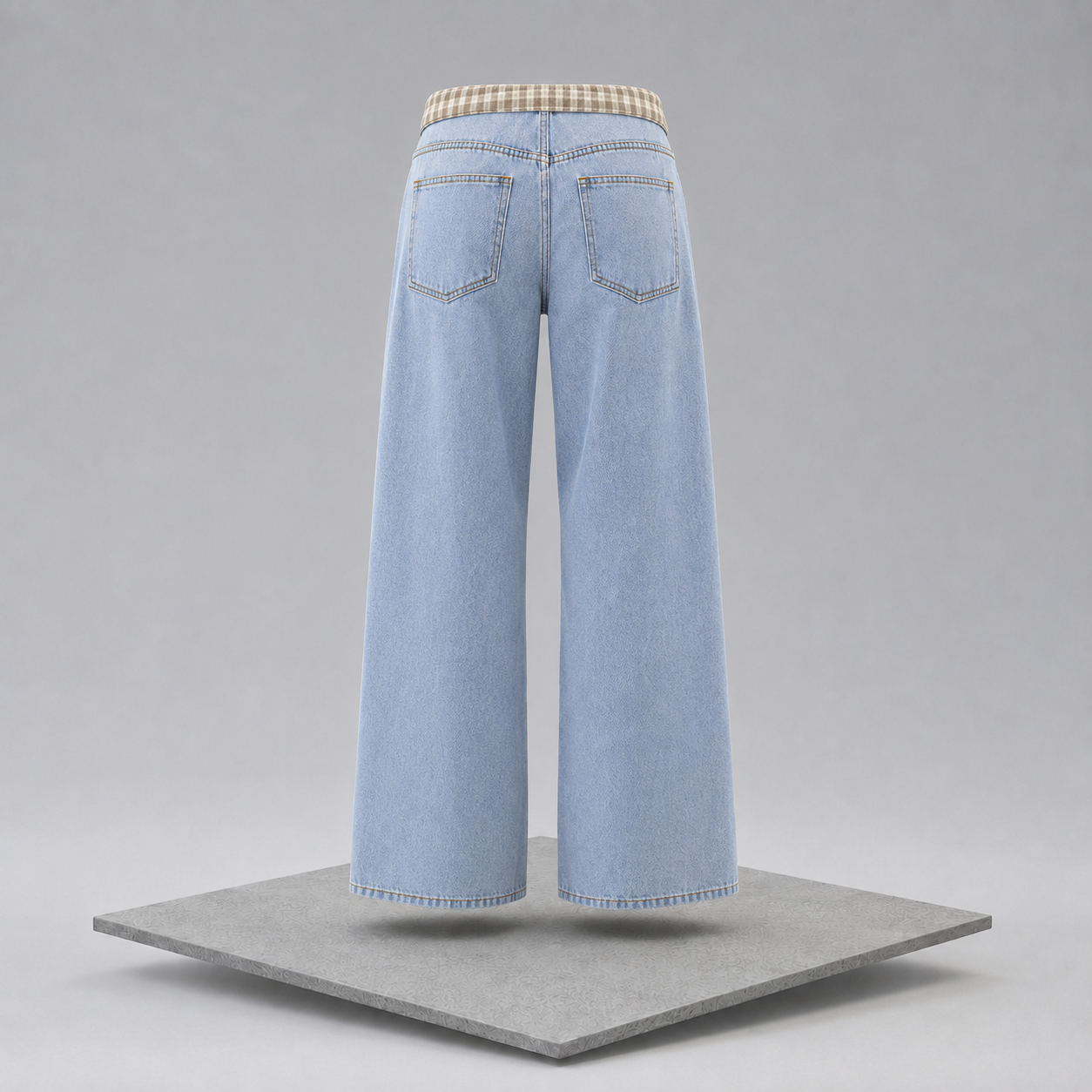 Plaid Trim Wide Leg Jeans